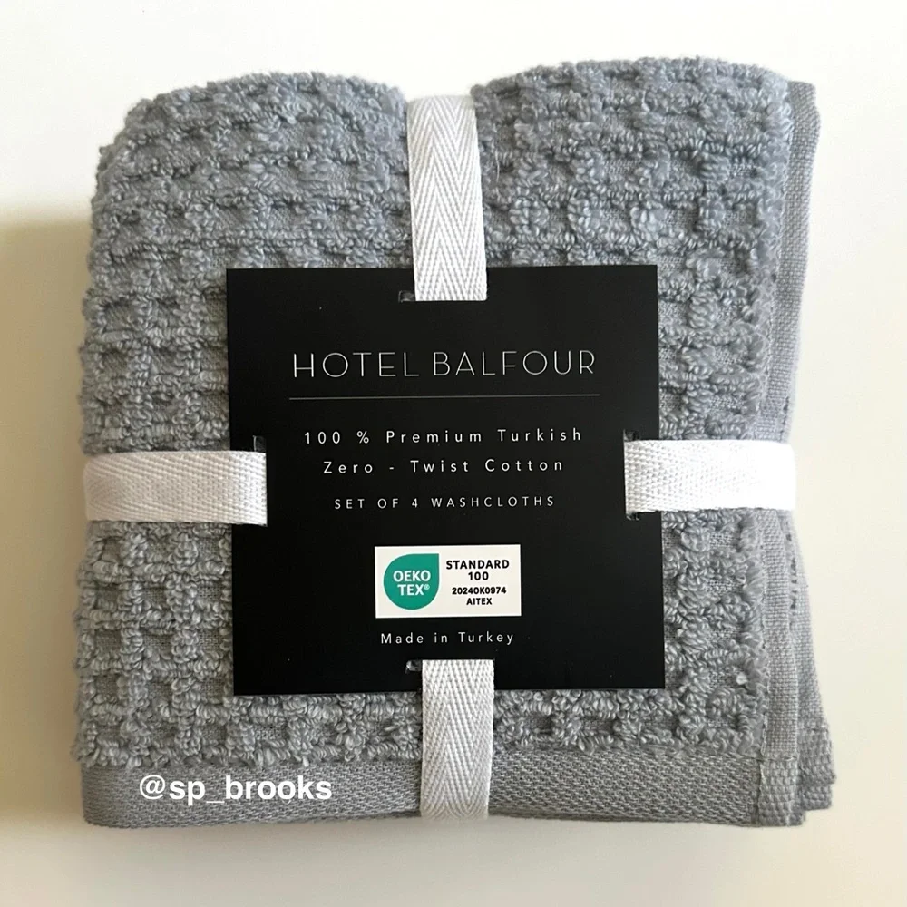 🎁8PC Hotel Balfour Bath Towel Set -Zero Twist Cotton -Waffle Light Blue Chambray